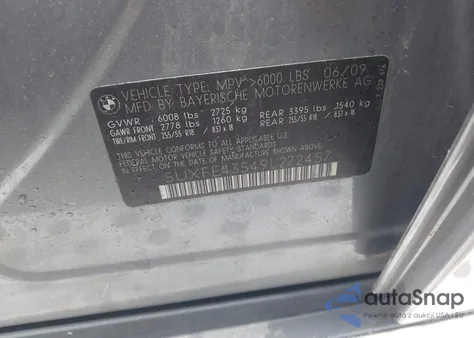 2009 BMW X5 xDrive30I from USA, damaged, VIN 5UXFE43549L272457